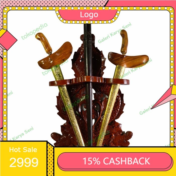 Blawong Keris Tombak Isi 3 Pusaka Kayu Jati Ukir NagaRaja Warna Coklat LRS4