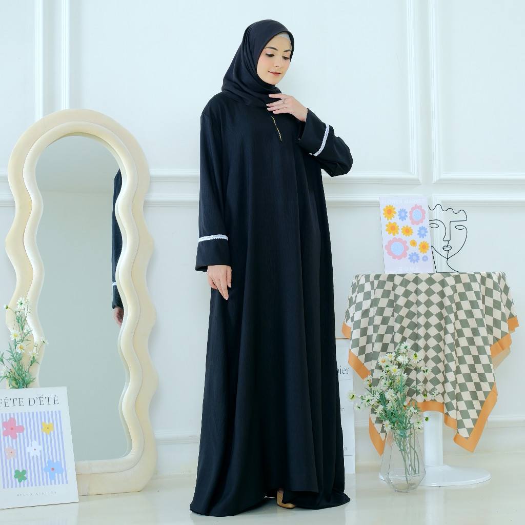 promo Gamis Abaya Basic Hitam Putih Bersih Polos Syari Wanita Muslim Busui