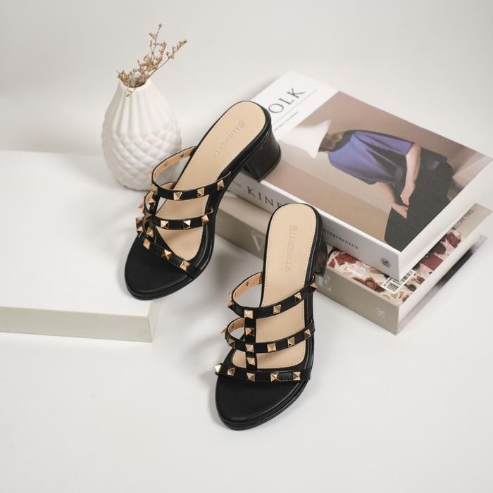 Bluebells IVONA Sendal Heels Wanita 5cm Mewah Dengan Asesoris Berwarna Gold Berbahan Premium (Tersed
