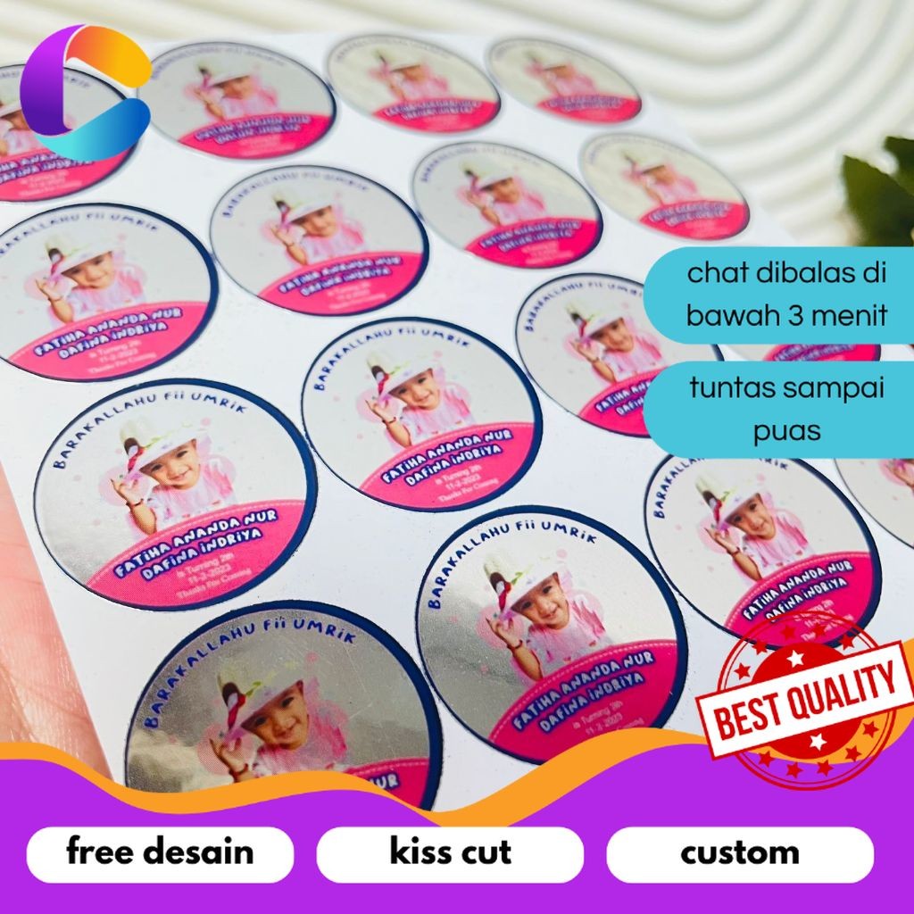 

Cetak INC 2-4 Sticker Gold/Silver Ulang Tahun Label Undangan Happy Birthday Uk.Kecil Free Design