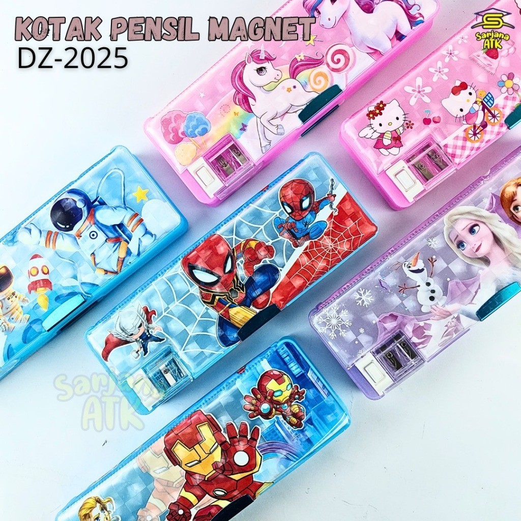 

Tempat Pensil / Pencil Case / Kotak Pensil Magnet Karakter Cover Tansparan + Raut 2 Sisi