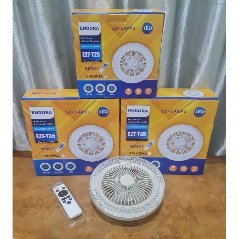 LAMPU LED 35W REMOTE NEW MODEL KRISTAL 3 WARNA SMART FAN LIGHT E27 KIPAS ANGIN 2 IN 1 KIPAS LANGIT L