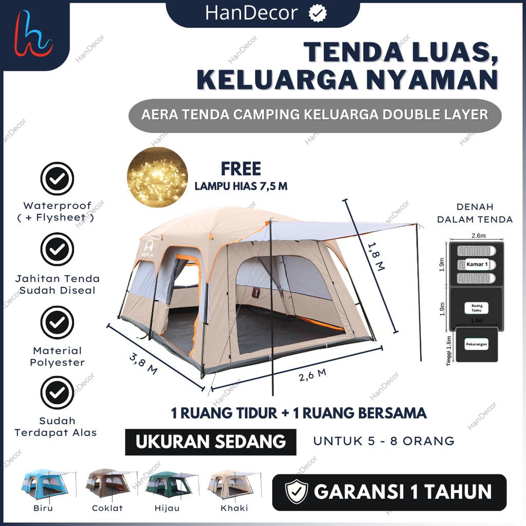 TENDA CAMPING 8 ORANG DOUBLE LAYER | TENDA CAMPING TENTASTIC OUTDOOR BEDROOM GUESTROOM 5-8 ORANG