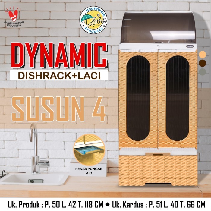 Rak Piring 3 4 5 Susun + Tutup TABITHA Lemari Piring Gelas Storage Plastik - RAK PIRING TBT, 3 SUSUN