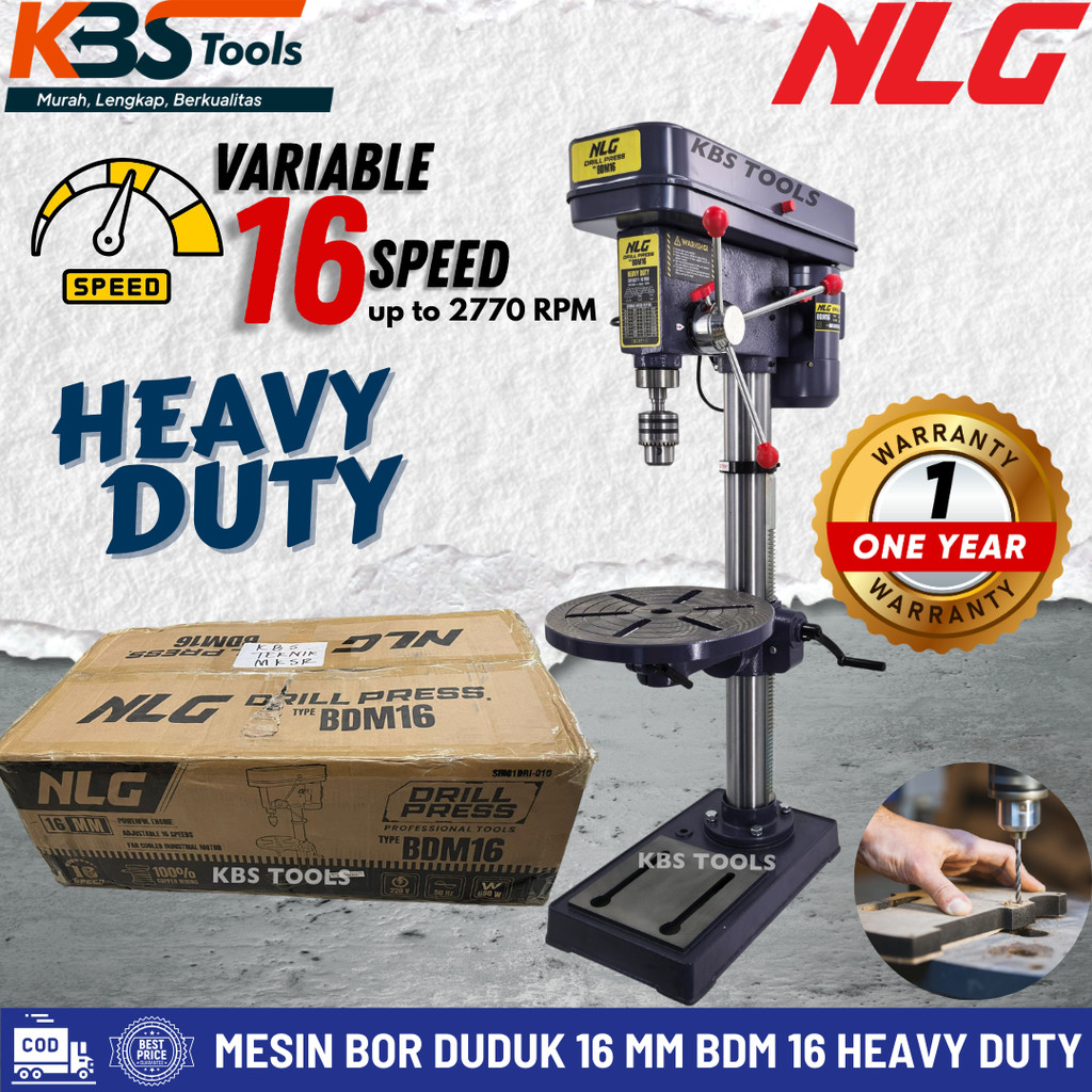 Mesin Bor Duduk 16 mm NLG 16 Speed BDM 16 mm Bench Press Drill 16mm Bor Lantai Pelubang Besi Plat Ka