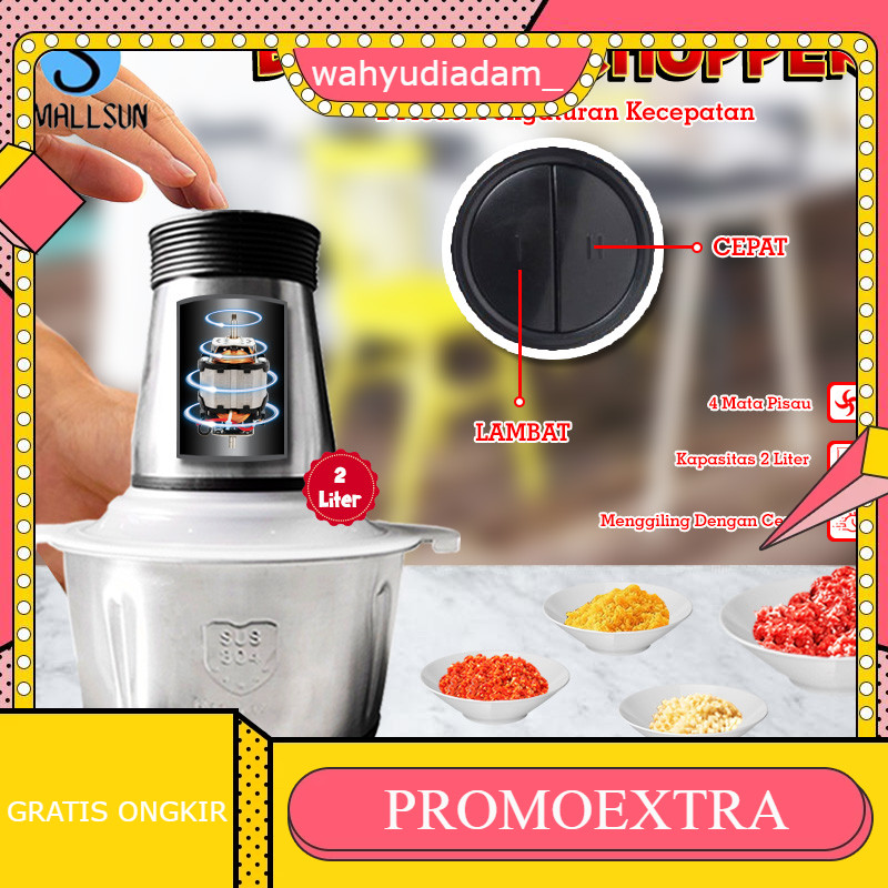 Blender Chopper Daging Serbaguna Stainless 2 Liter
