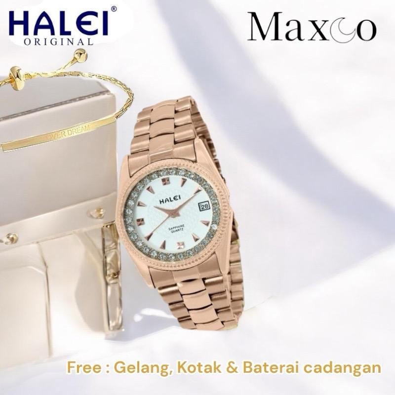 PROMO JAM TANGAN HALEI (35MM ) ORIGINAL SAPIRE ANTI AIR BONUS GELANG TITANIUM , KOTAK DAN BATERAI BI