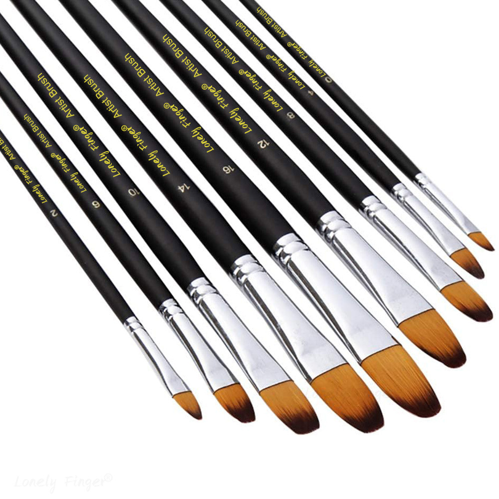

9pcs Oil Painting Brush Artist Watercolor Pen Paintbrushes Student Oil Painting Pen Paint Brush Black
