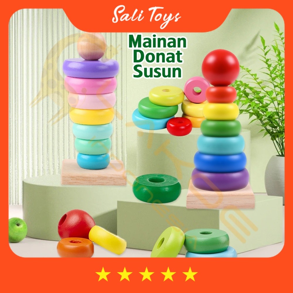 Mainan Anak LucuLAKOE Mainan Donat Susun/Mainan Tower Menara/Ring Donat Roda Susun Rainbow / Ring Do