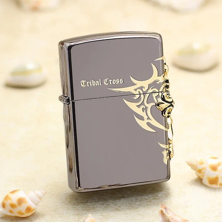 Korek Api Zippo Tribal Cross In Black Emblem Gold BEST QUALLITY ORI