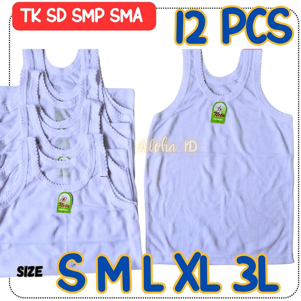 12PCS Kaos Dalam Singlet Anak Putih Cowok Cewek Murah Adem Lembut SINGLET BAYI TK SD SMP Grosir