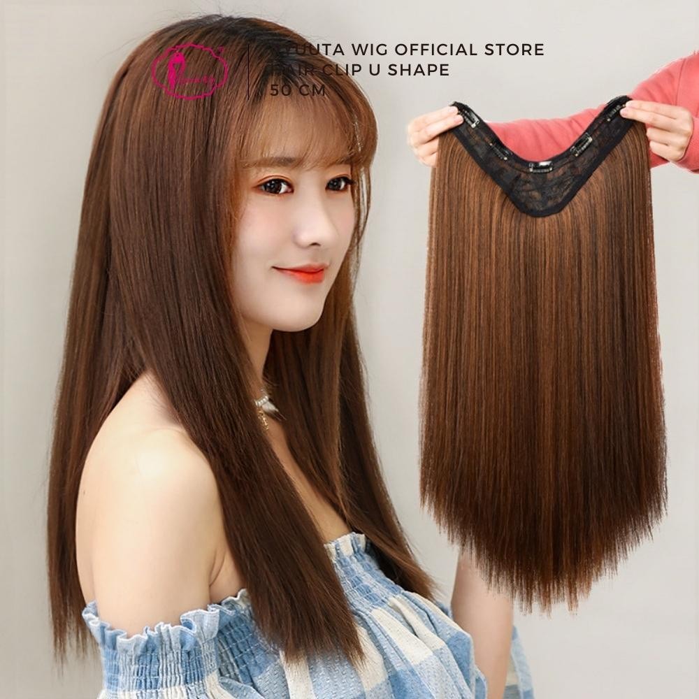Hair Clip Hair Extension Clip Hairclip Lurus Panjang U Shape Hitam Coklat 50 cm