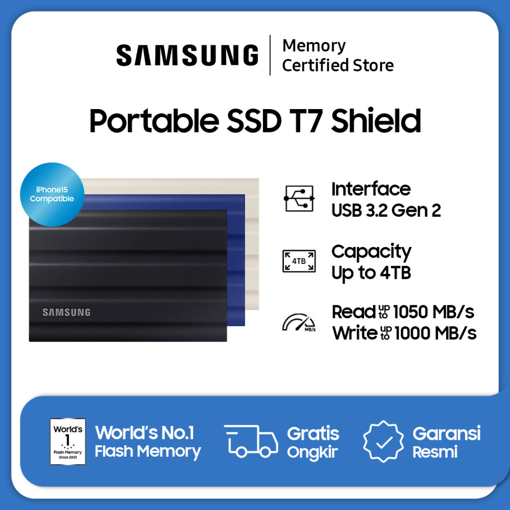 Samsung Portable SSD T7 Shield USB 3.2 Gen 2 - SSD Eksternal - 1TB / 2TB / 4TB