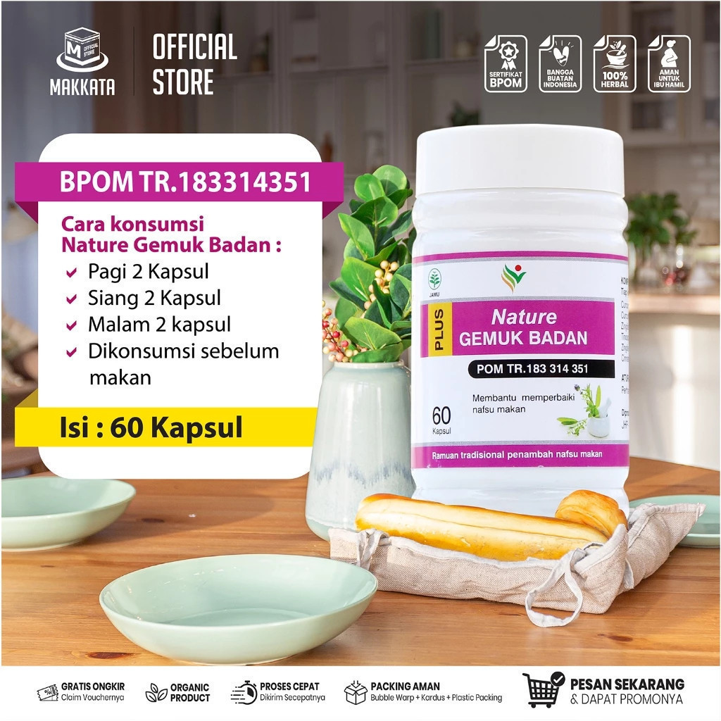 VITAMINSEHAT KAPSUL GEMUK BADAN Kapsul Nature Solusi Obat Penggemuk Badan Permanen Halal Bpom