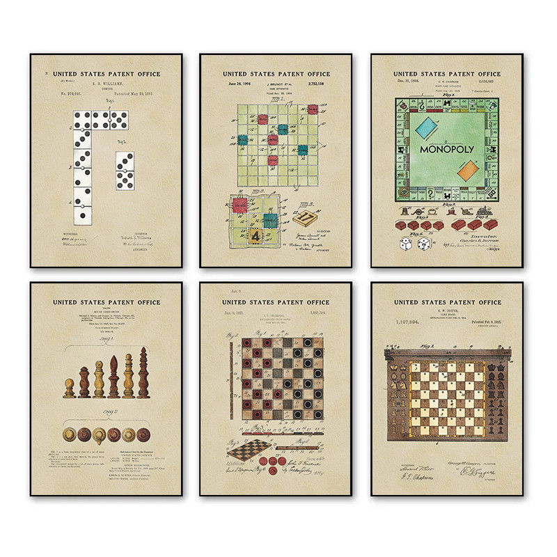 

Chess Pieces Domino Watercolor Game Posters and Prints Canvas Printing Wall Art Picture for Office Living Room Home Decor Gifts