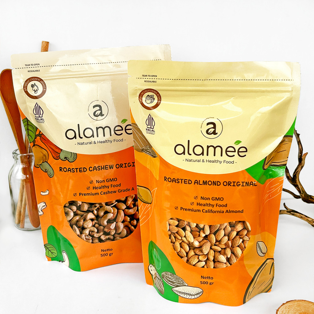

ALAMEE Kacang Almond Almon Mede Walnut Pistachio Kupas Panggang Roast Roasted Siap Makan almon