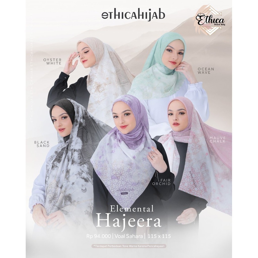 Jilbab Segiempat Elemental Hajeera Original by Ethica Hijab Original Branded Terbaru