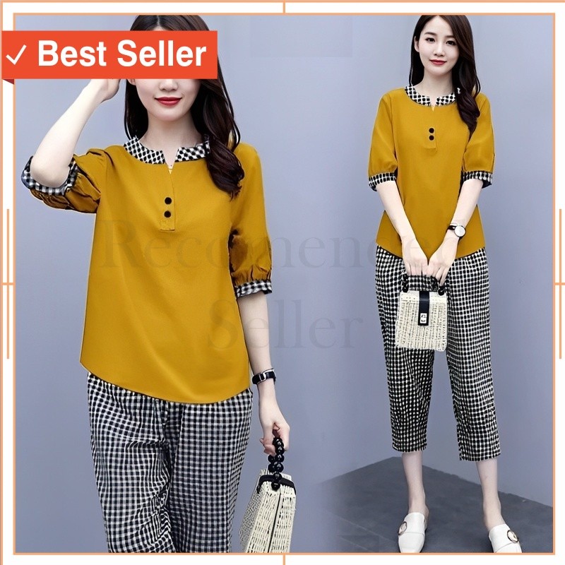 Baju Murah Kekinian / Ramdan Collection | Nadine Setcel Moscrepe Kombi Katun Kotak Termurah Blouse +