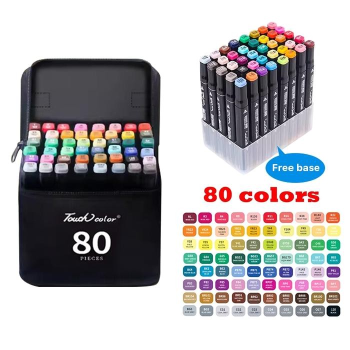 

br e Aimilo Spidol Warna Warni 1 Set Sketch Marker 2 Tip Touch Marker 48/60/80 Warna - ISI 80