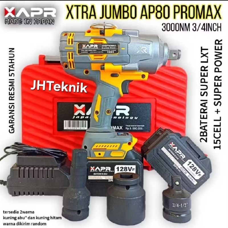 JHTeknik APR AP80 PROMAX IMPACT WRENCH 3000NM 2 BATERAI/Mesin BUKA Baut Ban Mobil,Motor 3/4 inch 300