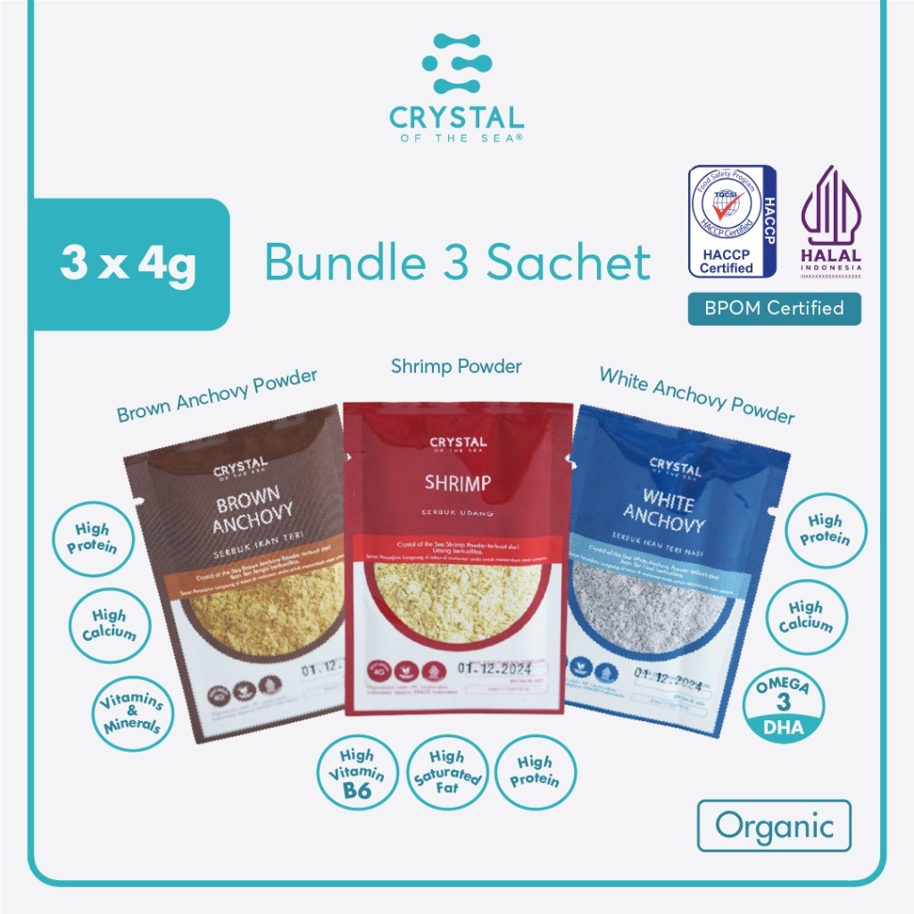 

Crystal of the Sea - Bundle 3 Food Powder Sachet (@4GR) | Bubuk Ikan Teri Nasi | Bubuk Udang Rebon | Bubuk Teri Jengki / Kaldu Penyedap MPASI PRAKTIS PAKET HEMAT