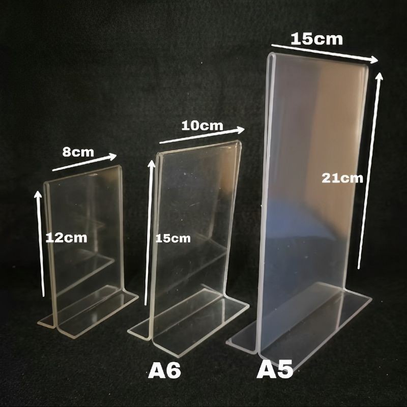 

Tempat Brosur Akrilik / Tent Card Holder Qris Barcode / Nomor Menu Meja Portrait T - Ukuran 12cm x 8cm, A6 dan A5