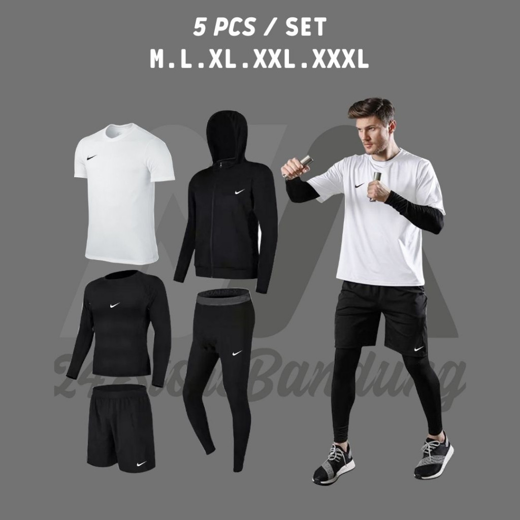 YH70 5 IN 1 Setelan Olahraga Sweater Hoodie Jersey Celana Pendek Manset Baselayer Legging
