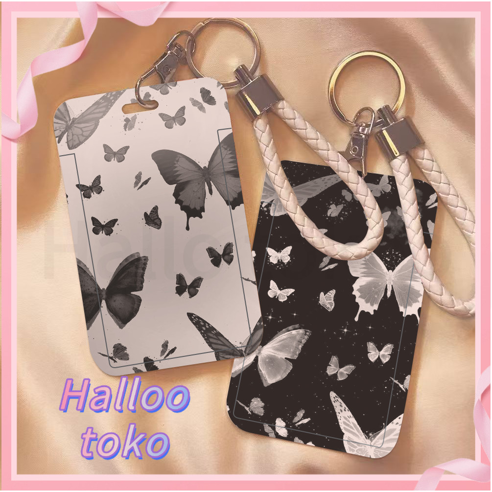 

ID CARD HOLDER MOTIF KAWAII TEMPAT KARTU PHOTOCARD PHOTO CARD Pelindung + Tali,Kupu-kupu yang terbang berkeliling dalam dunia hitam dan abu-abu