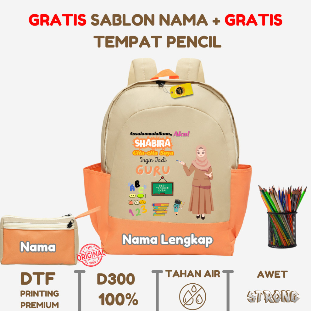 Tas Ransel Cita-Cita Guru -  Tas Ransel Sekolah Anak Custome Nama - Tas Ransel Anak Karakter Cita-ci