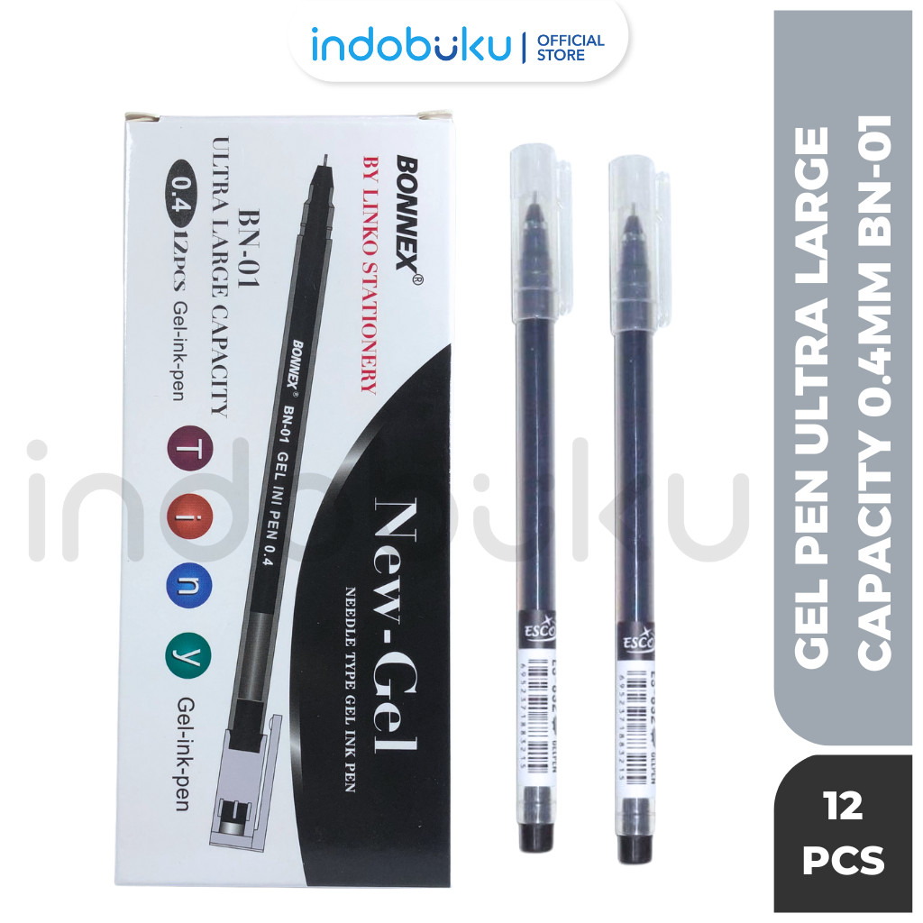 

(1 Pack 12 Pcs) Pulpen New-Jell Ultra Large Capacity 0.4MM / Gel Pen BONNEX BN-01