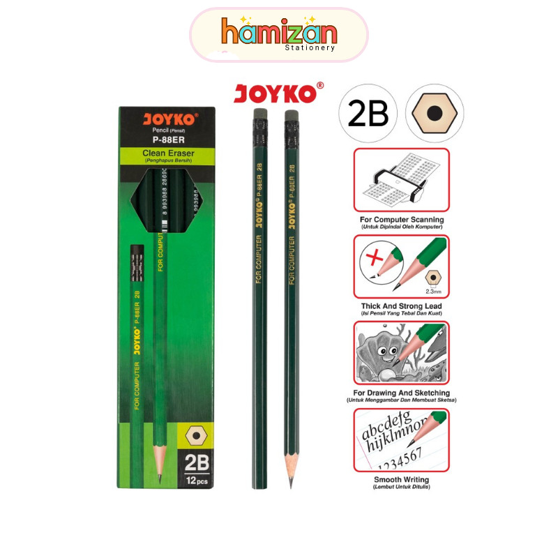 

( 1 pcs ) Pencil Pensil 2B P-88ER P88ER / Pencil Pensil Joyko P-88ER 2B 1 BOX 12 PCS Murah Berkualitas