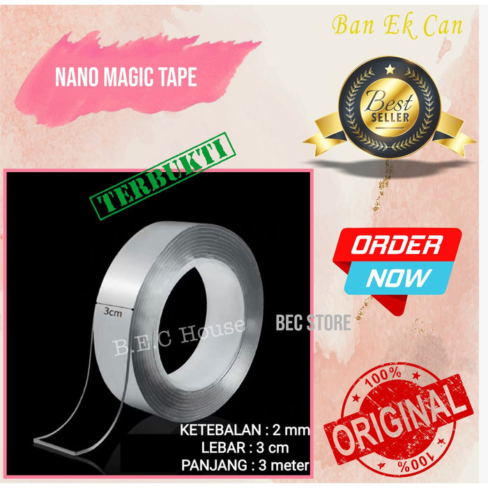 

Double Tape Merk B.E.C House Nano Tape Ivy Grip Tape Isolasi 2 Sisi - 1mm x 1meter