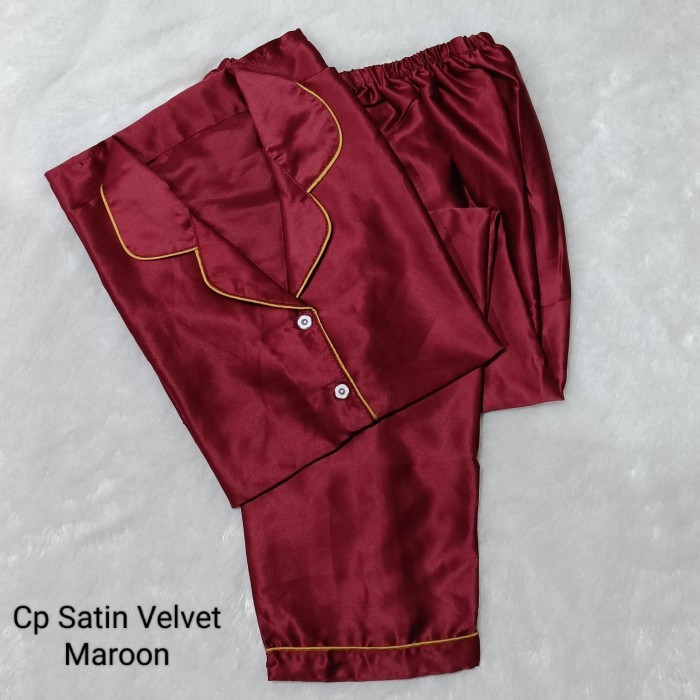 Piyama CP Satin Polos Wanita Baju Tidur Satin Velvet - NAVY, XXL
