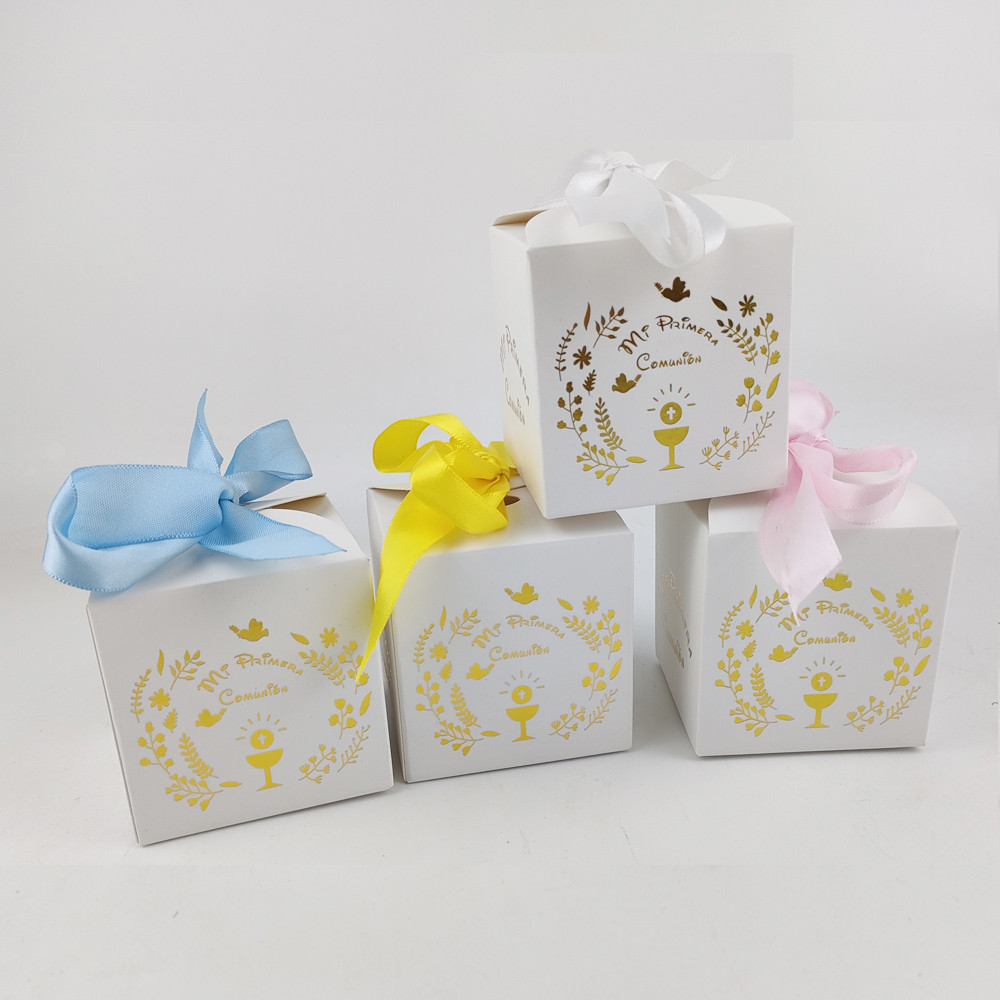 

20 Pieces 6.5x6.5x6.5cm Spanish Mi Primera Comunión Gift Box For First Communion Party Decoration Small Gift Box
