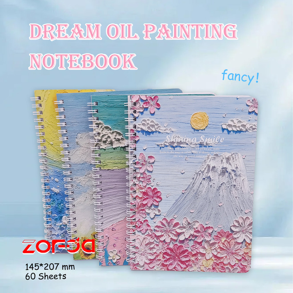 

[Shining Smile]Notebook Aesthetic Buku Diary 60 Lembar A5 Buku Catatan Dengan Sampul Lukisan Cat Minyak Sekolah Perlengkapan Kantor - ZOFDA