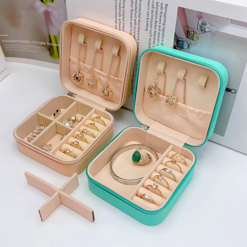 

Mini Jewelry Storage Box Travel Zipper Earrings Storage Box Women Ring Organizer PU Leather Display Case