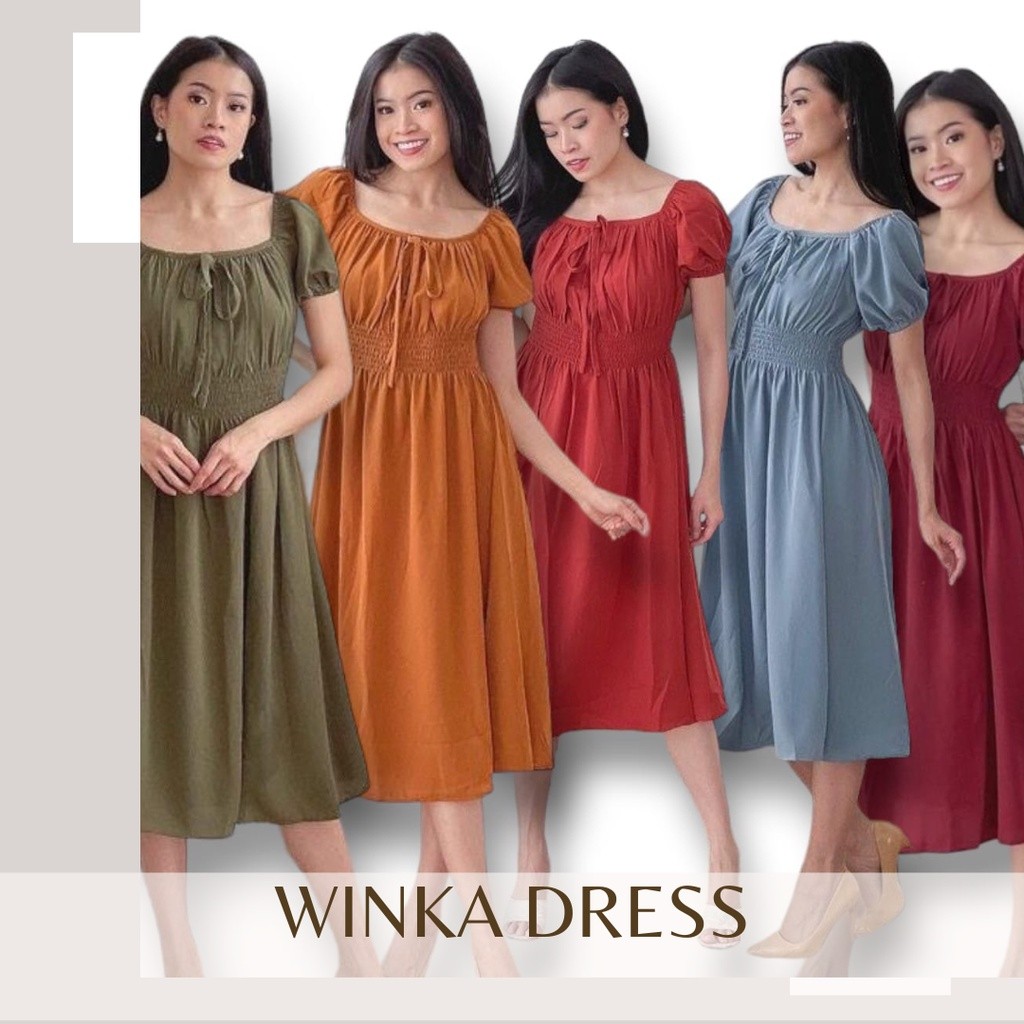 Fashion Baju Terusan Wanita Dres Midi Dress Winka Crepe Furano Premium Korean Style Import Casual Ka