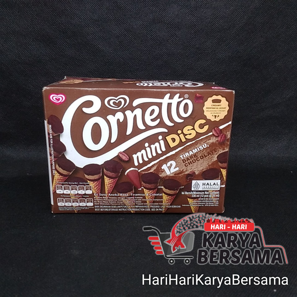

ICE CREAM WALL'S CORNETTO MINI DISC TIRAMISU & DARK CHOCOLATE BOX 12'S X 28ML