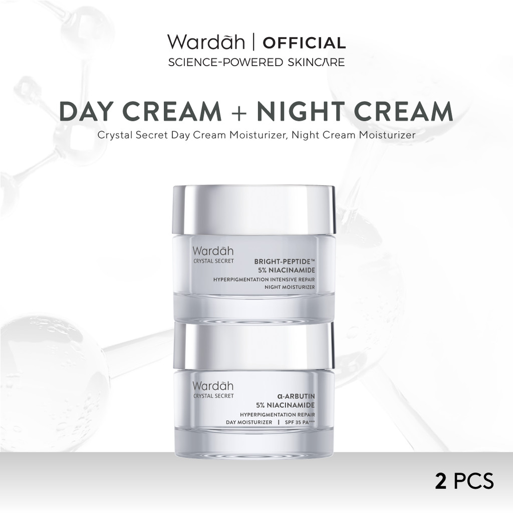 WARDAH Paket Crystal Secret - Brightening Day Cream dan Night Cream 30g - Mencerahkan, Melembabkan, 
