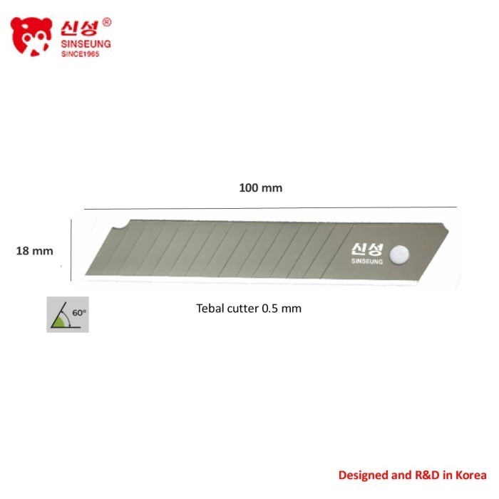 

SINSEUNG Isi cutter besar 18 mm L206 Meterial alloyed tool steel SINSEUNG Cutter Blade 18mm 14 Segments (10 pcs per tube)