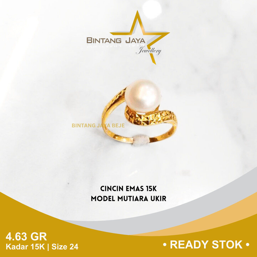 Cincin Emas Kadar 15K Berat 4.63 gr gram Size Ukuran 24 Model Mutiara Ukir Cicin Gold Perhiasan Mas 