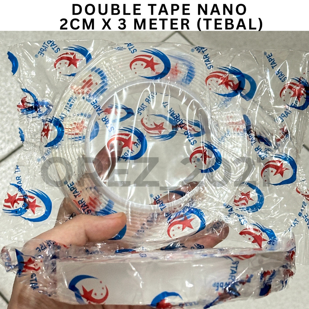 

2 CM X 3 METER DOUBLE TAPE TRANSPARAN NANO TEBAL 2MM / FLEKSIBLE LEM SUPER STAR TAPE AJAIB ISOLASI PEREKAT SERBAGUNA LAKBAN BOLAK BALIK