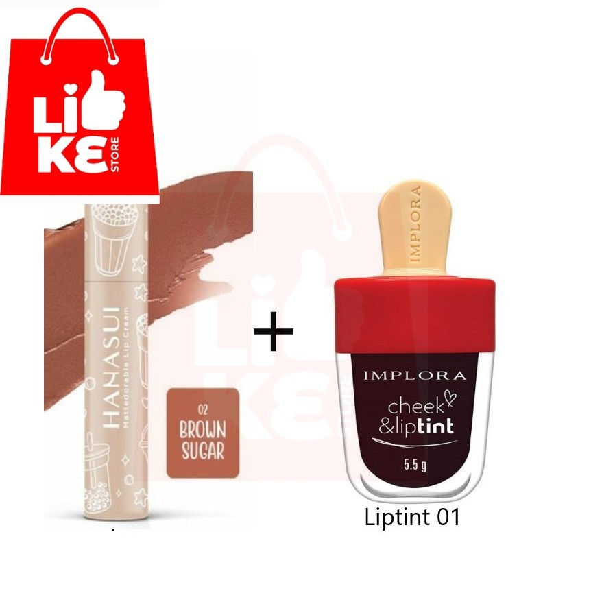 Paket Hemat Ombre Hanasui Brown Sugar + Liptint Implora 01