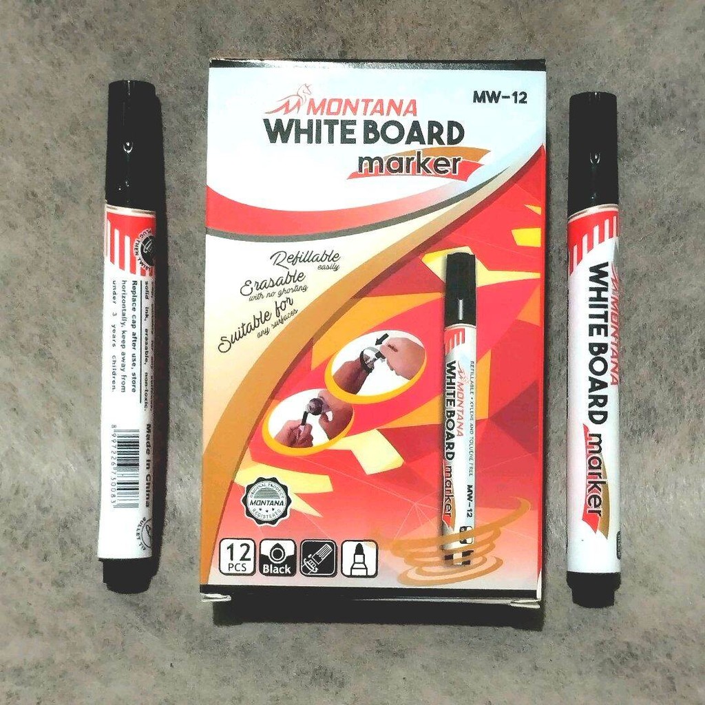 

12 Pcs Spidol Papan Tulis Montana White Board mw-12 Warna Hitam