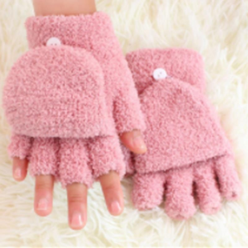 Student Dual-use Boys Girls Warm Winter Coral Velvet Gloves Convertible Flip Top Half Finger Gloves 