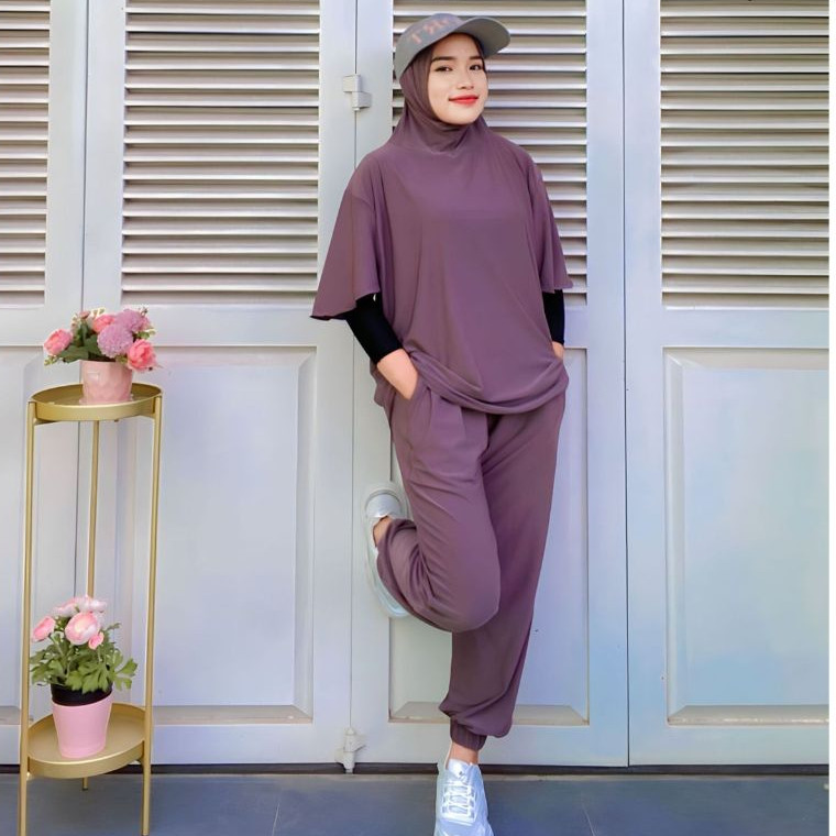 amiraah  Baju Setelan Olahraga Neira Wanita Muslimah One Set Jilbab Premium Sport Women, Jersey Zoya