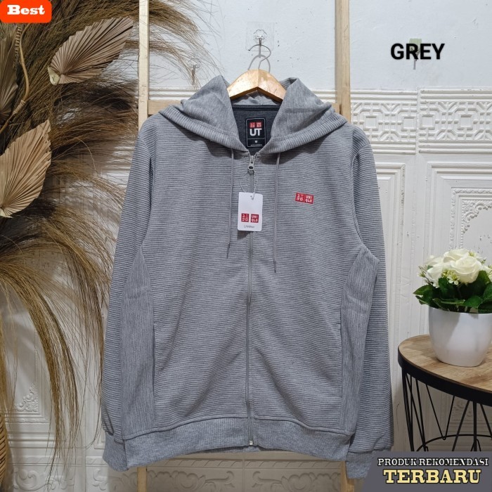 hoodie pria keren jaket sweater hoodie pria uniqlo - Grey, M