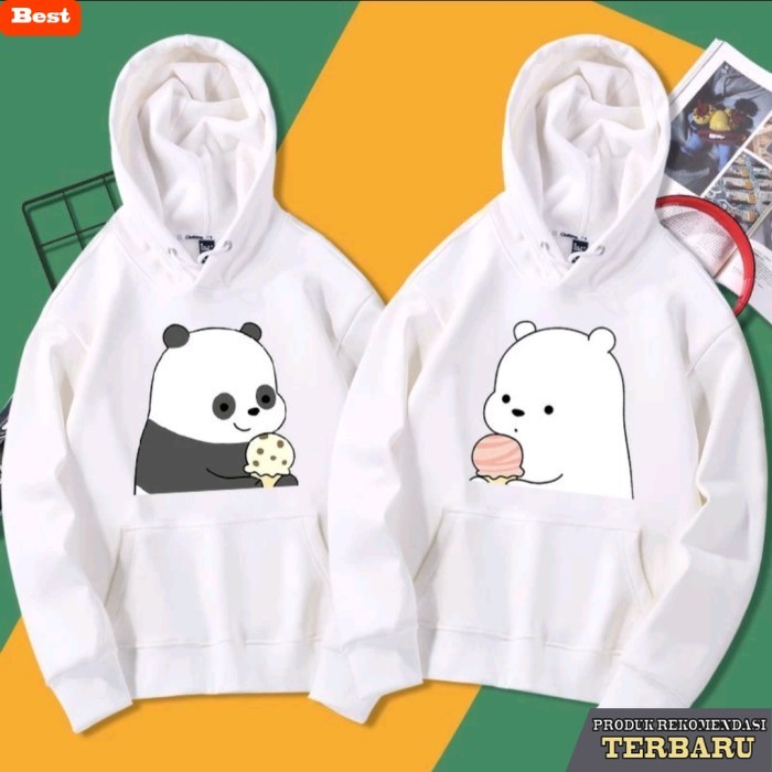 hoodie pria keren Jaket Hoodie Pria Wanita Couple | Big Size (S-7XL) |Sablon CUTE BEARS - Putih, S
