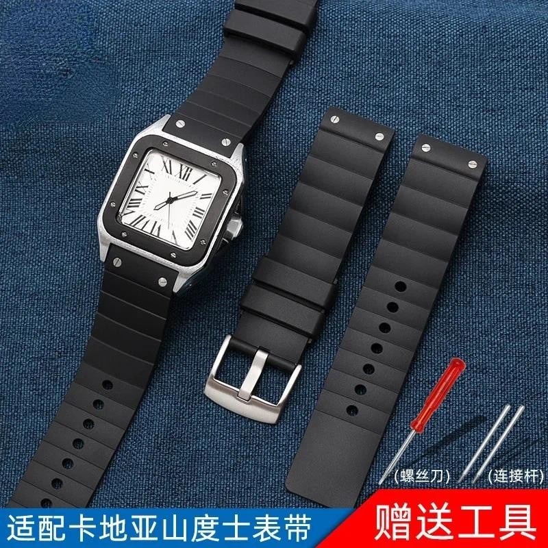 Silicone Watch Strap for Cartier Watch Band Sandoz Series W20121u2 Soft Watrproof Sweatproof Watch B