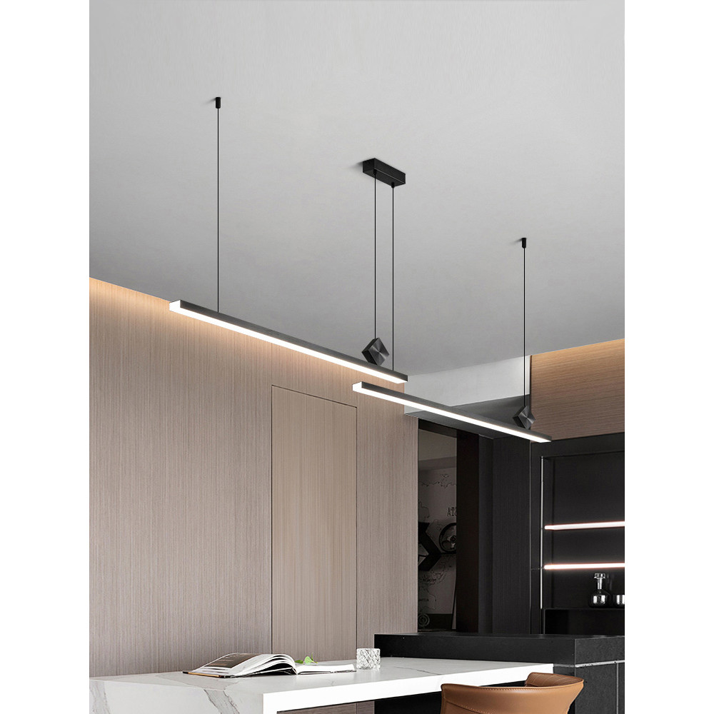 

Aluminum dining room chandelier modern Nordic black geometric strip light office dining table island bar light